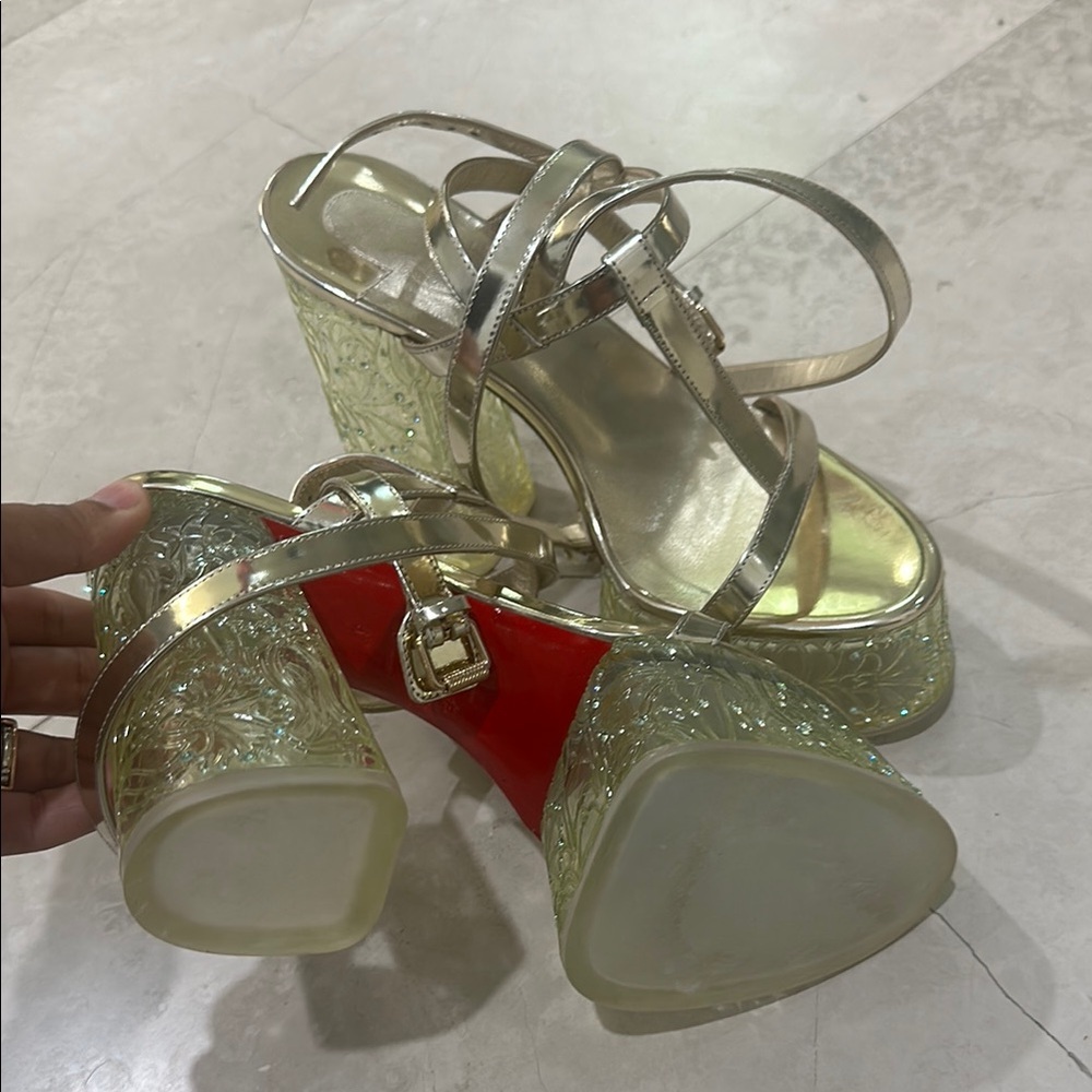 Elegant Gold and Red Platform Heels